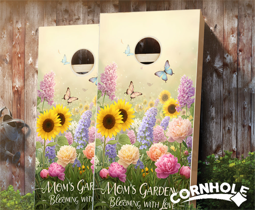 "Mom's Garden - Blooming with Love. Flowers & Butterflies" Cornhole Boards