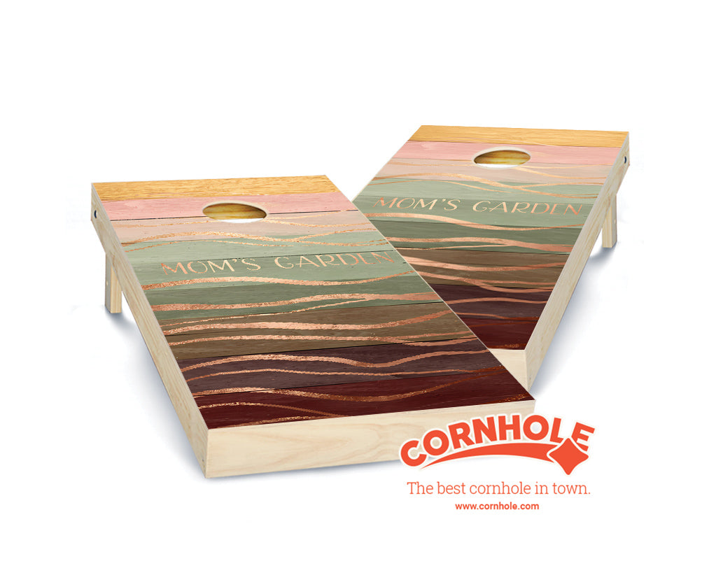 "Mom's Garden - Sage Maroon Waves" Cornhole Boards