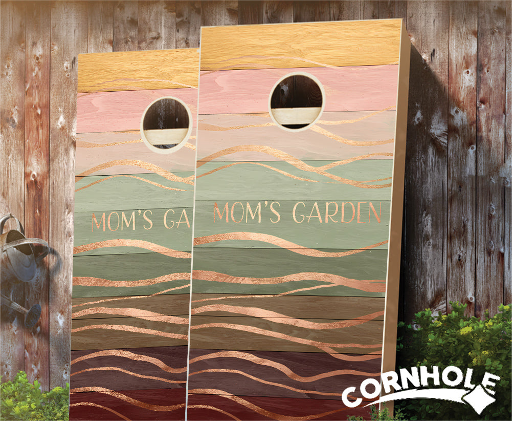 "Mom's Garden - Sage Maroon Waves" Cornhole Boards