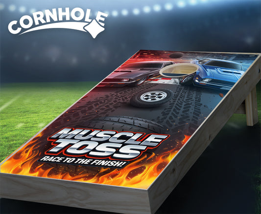 "Muscle Toss - Race to the Finish" Cornhole Boards