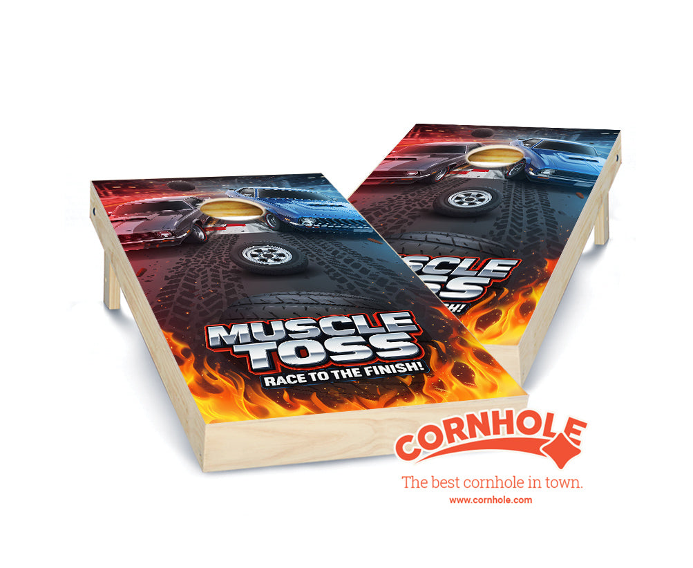 "Muscle Toss - Race to the Finish" Cornhole Boards