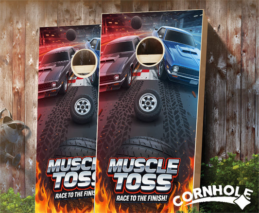 "Muscle Toss - Race to the Finish" Cornhole Boards