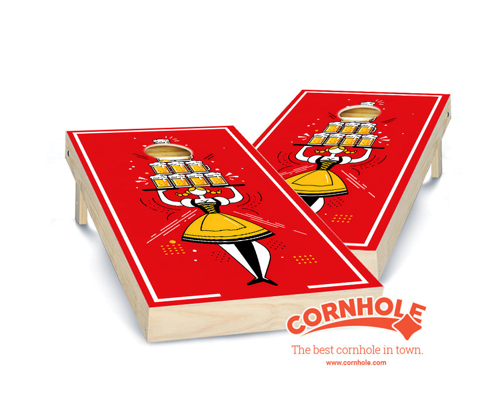 "Oktoberfest Bier Maedschen on Red Background" Cornhole Boards