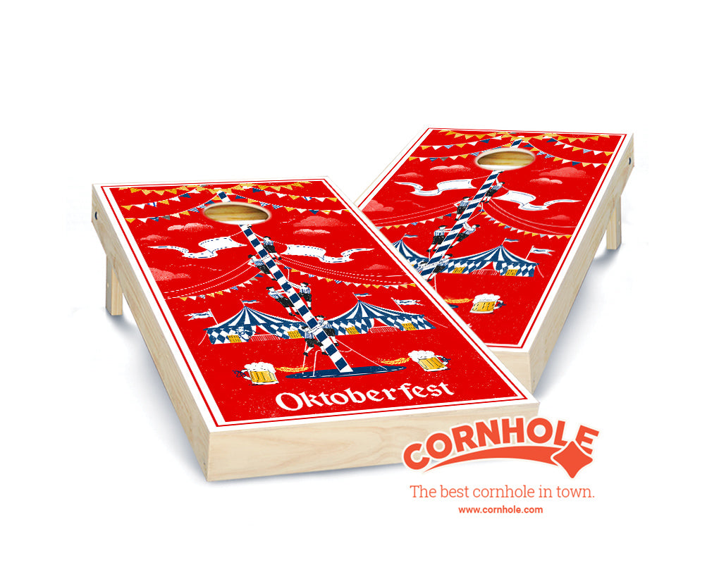 "Oktoberfest Climbing Pole on Red Background" Cornhole Boards