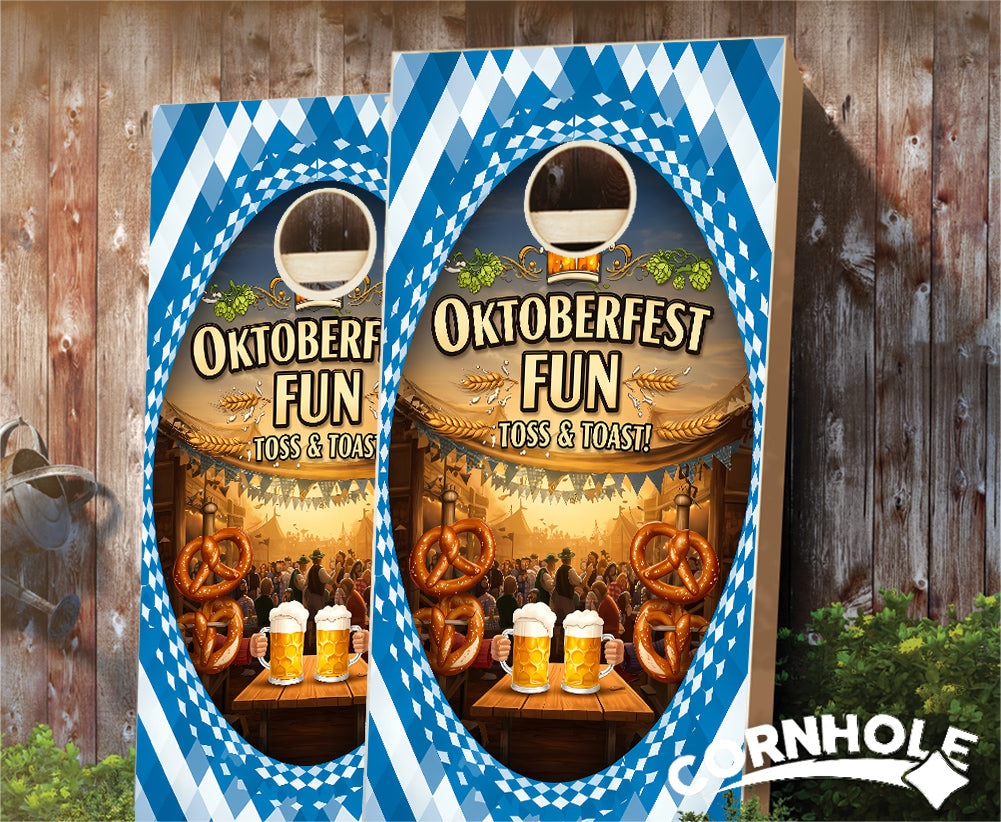 "Oktoberfest Fun - Toss & Toast" Cornhole Boards