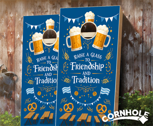 "Oktoberfest - Raise a Glass to Friendship & Tradition" Cornhole Boards