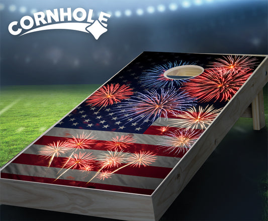 "Patriotic Flag & Fireworks" Cornhole Boards