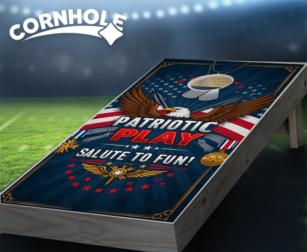 "Patriotic Play - Salute to Fun" Cornhole Boards