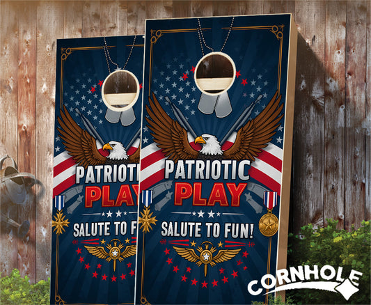 "Patriotic Play - Salute to Fun" Cornhole Boards