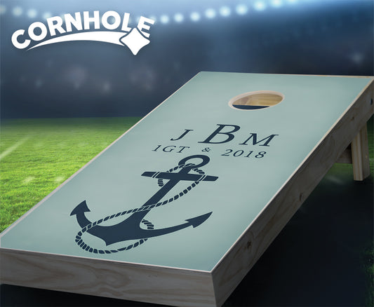 "Personalized Anchor on Seafoam Green Monogram & Date" Cornhole Boards