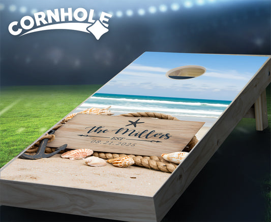 "Personalized Beachwashed Names & Date" Cornhole Boards