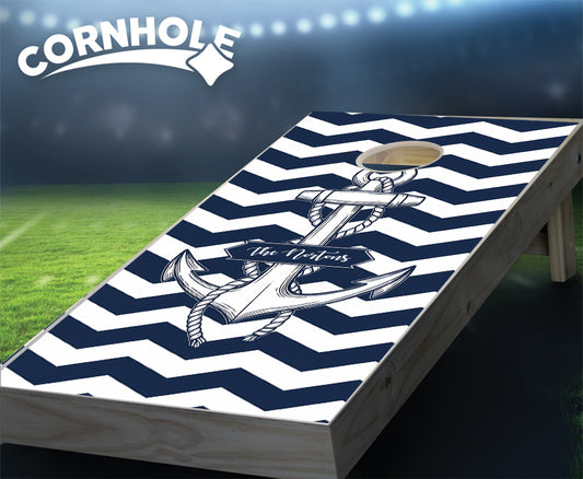 "Personalized Nautical Chevrons" Cornhole Boards