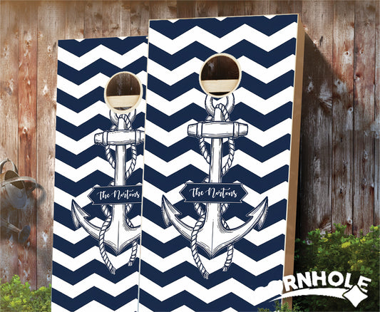 "Personalized Nautical Chevrons" Cornhole Boards