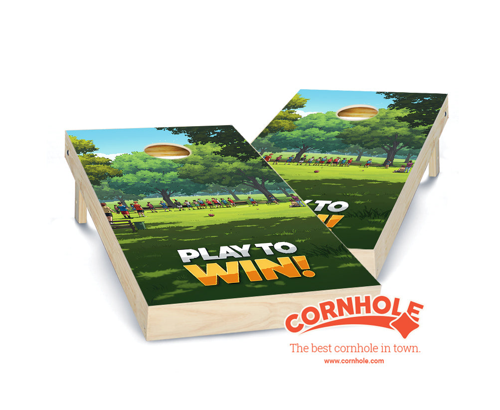 "Play to Win - Green Cartoon Park" Cornhole Boards