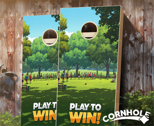 "Play to Win - Green Cartoon Park" Cornhole Boards