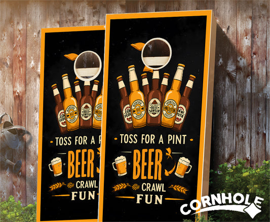 "Toss for a Pint - Beer Crawl Fun" Cornhole Boards