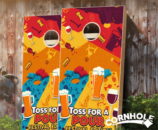 "Toss for a Pour - Festival Edition. Wine Drinking" Cornhole Boards