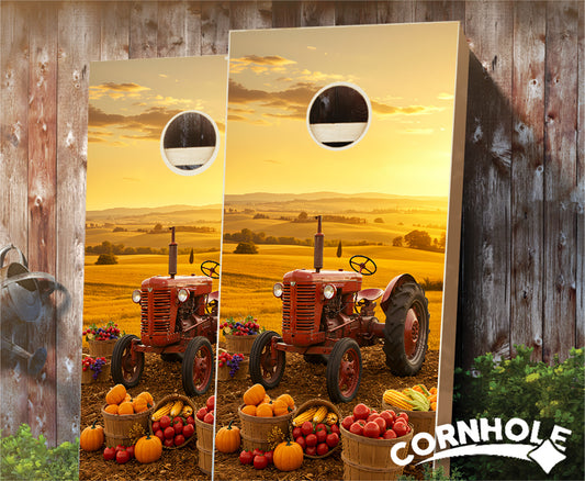 "Tractor & Produce - Rolling Hills" Cornhole Boards