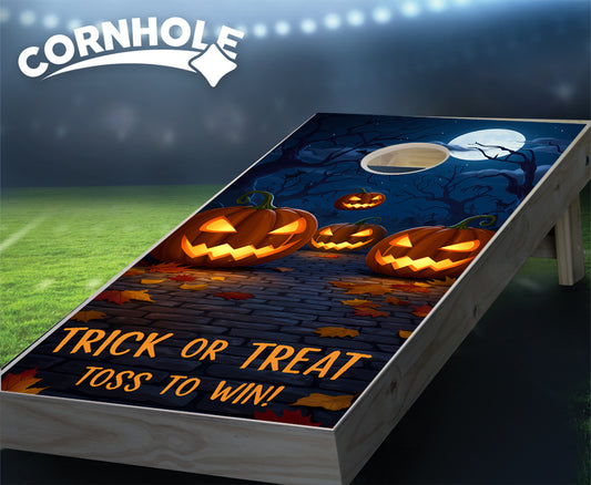 "Trick or Treat - Toss to Win. Jack-O-Lanterns" Cornhole Boards