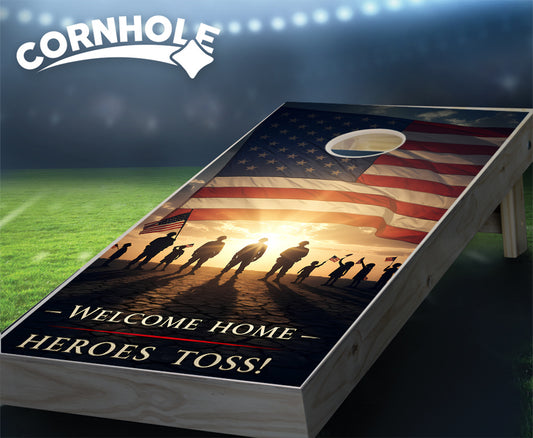 "Welcome Home Heroes - Toss American Flag Soldiers" Cornhole Boards