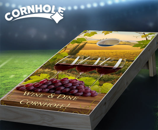 "Wine & Dine Cornhole Vineyard - Wine Glasses" Cornhole Boards