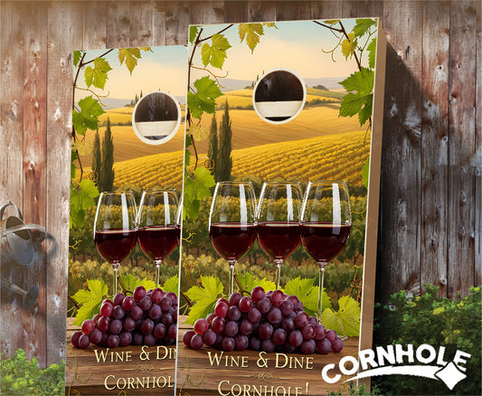 "Wine & Dine Cornhole Vineyard - Wine Glasses" Cornhole Boards