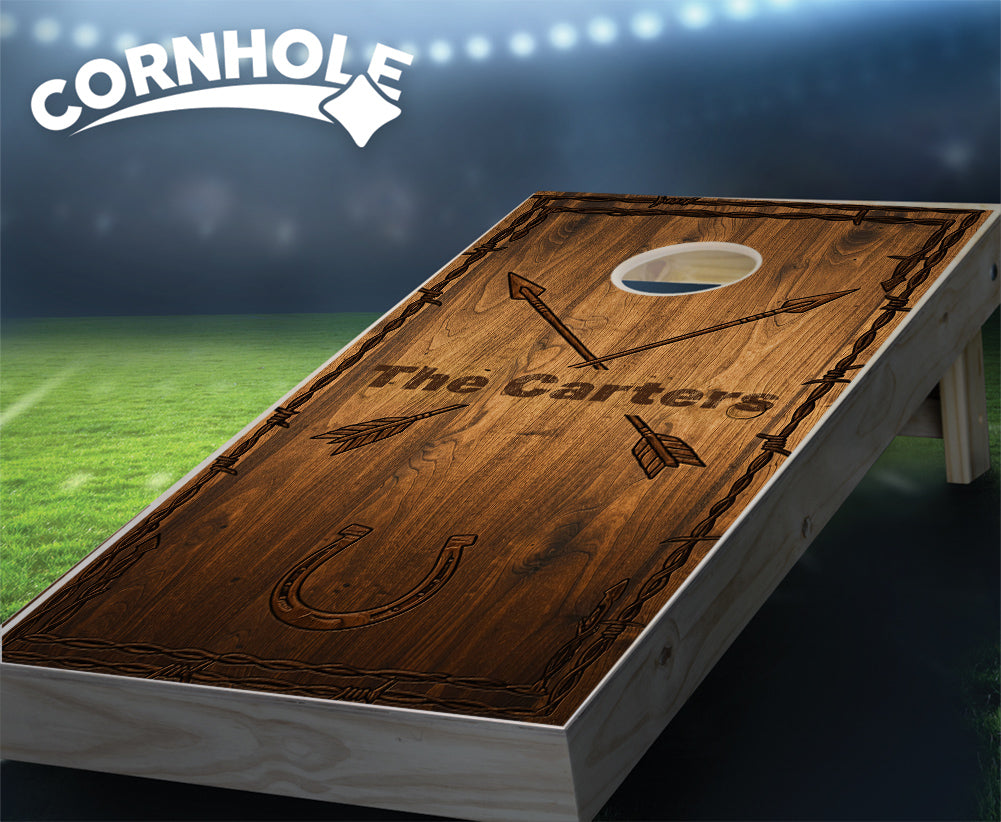 "Arrows on Wood & Barbed Wire" Cornhole Boards