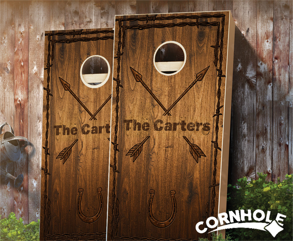 "Arrows on Wood & Barbed Wire" Cornhole Boards