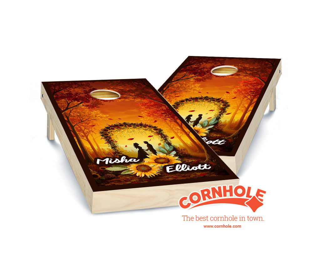 "Autumn Sunflower Arch Suncast Gold & Fire" Cornhole Boards