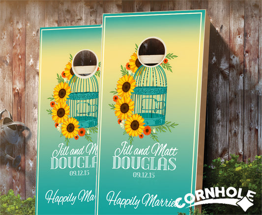 "Aviary Cage Sunflowers" Cornhole Boards