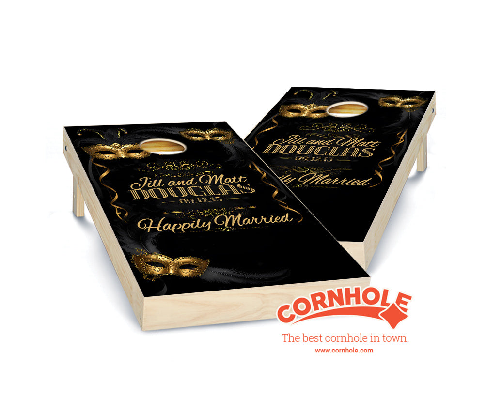 "Black & Gold Masquerade" Cornhole Boards