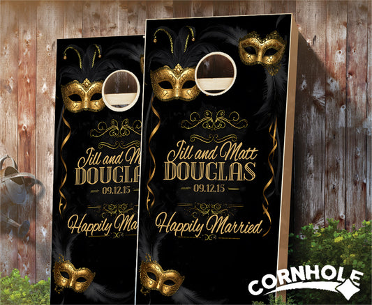 "Black & Gold Masquerade" Cornhole Boards