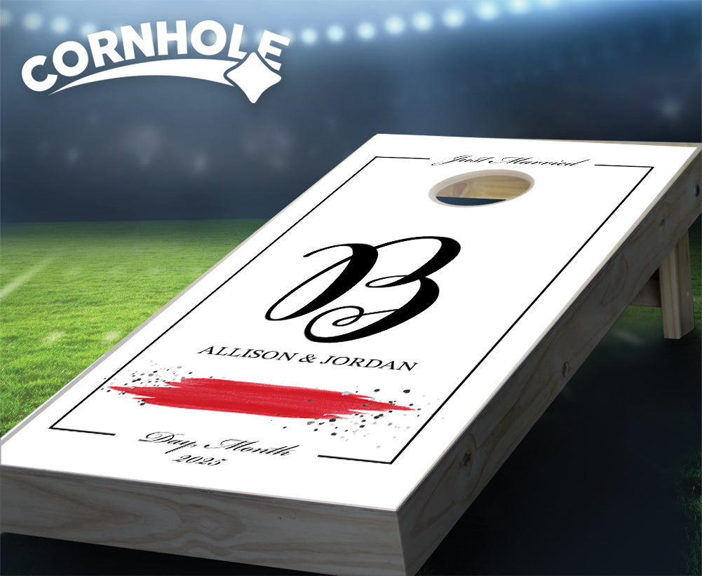 "Bold Amersand Black Tie Event w/ Red Splash" Cornhole Boards