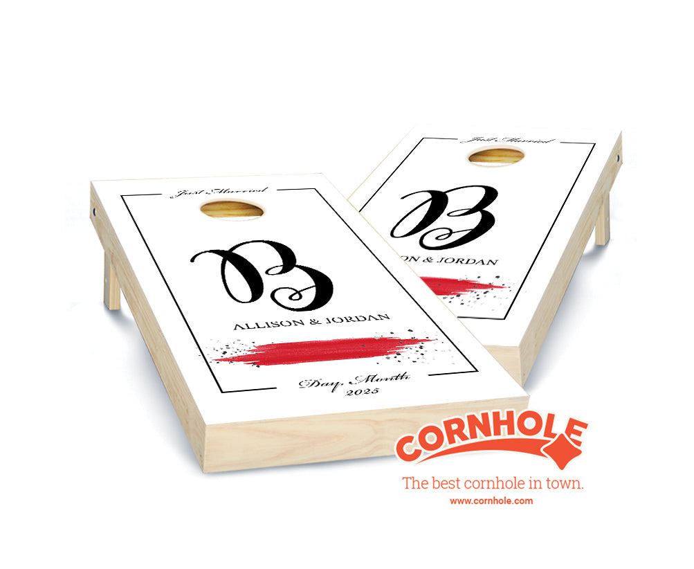 "Bold Amersand Black Tie Event w/ Red Splash" Cornhole Boards