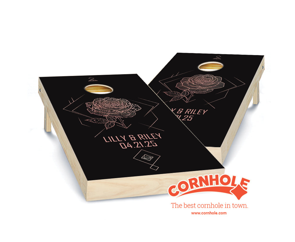 "Carved Copper Rose on Black" Cornhole Boards